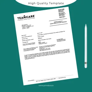 Printable United States TeamCare Employment Verification Letter Template (Word & PDF) Image Preview - PrintDocs