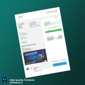 United Arab Emirates Dubai Electricity And Water Authority Editable Utility Bill Template in Word and PDF formats