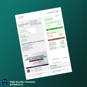 United Arab Emirates Dubai Electricity Water Authority DEWA Editable Utility Bill Template in Word and PDF formats