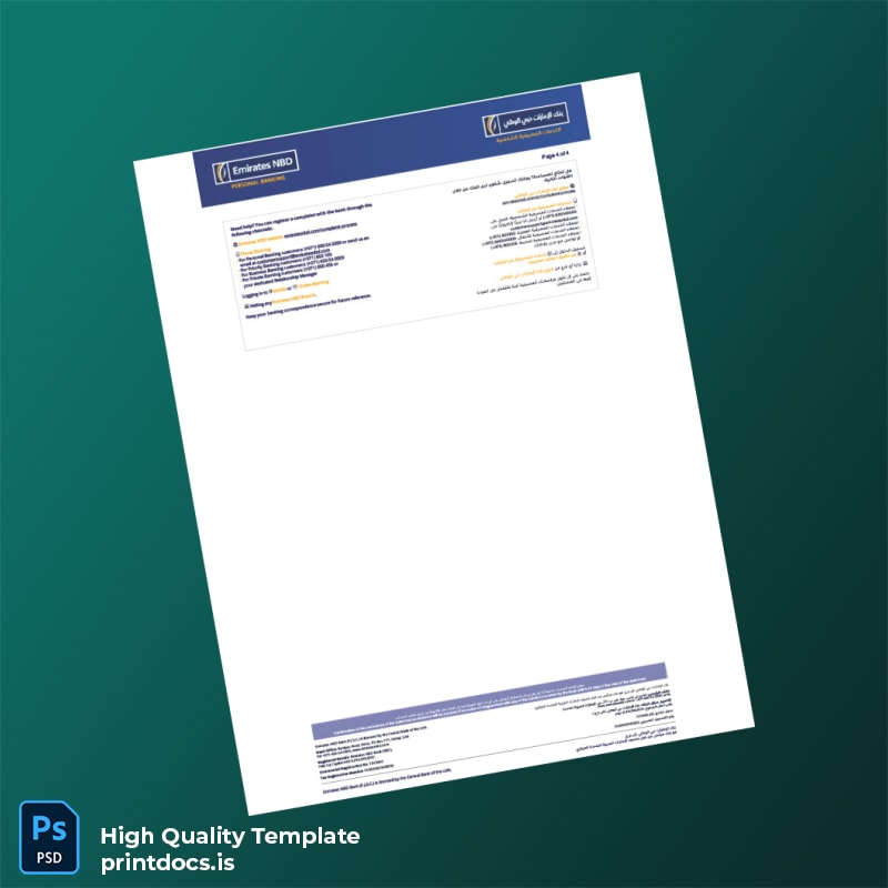 United Arab Emirates Emirates NBD Account Statement Template in Word and PDF formats page 4