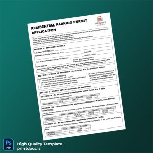 Printable United Kingdom Aberdeen City Council Residential Parking Permit Application Template (Word & PDF) Image Preview - PrintDocs
