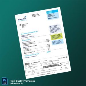 United Kingdom British Gas Editable Gas Bill Template in Word and PDF formats