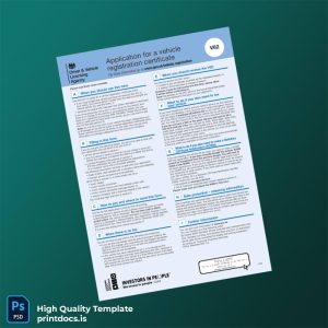 Printable United Kingdom DVLA Registration Certificate Template (Word & PDF) Image Preview