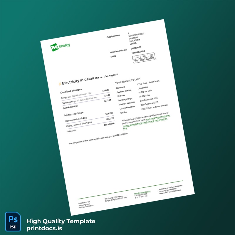 United Kingdom E ON Energy Editable Utility Bill Template in Word and PDF formats page 2