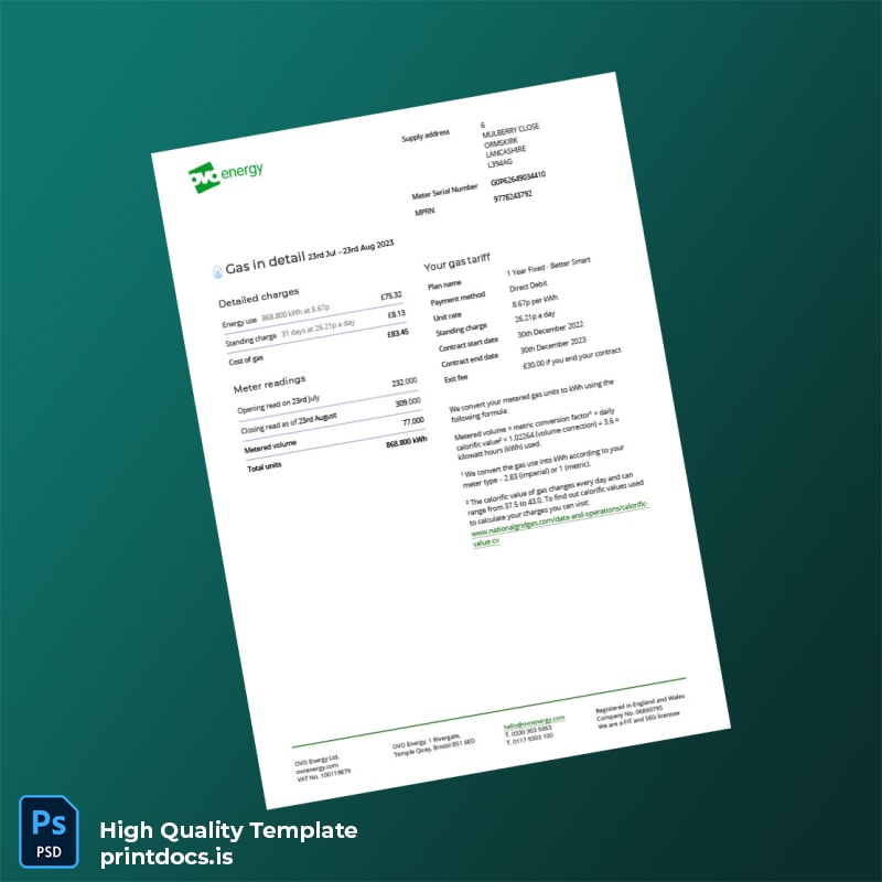United Kingdom E ON Energy Editable Utility Bill Template in Word and PDF formats page 3