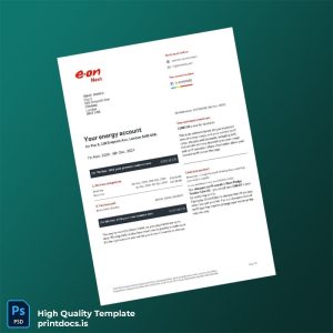 United Kingdom E ON Next Energy Limited Editable Utility Bill Template in Word and PDF formats