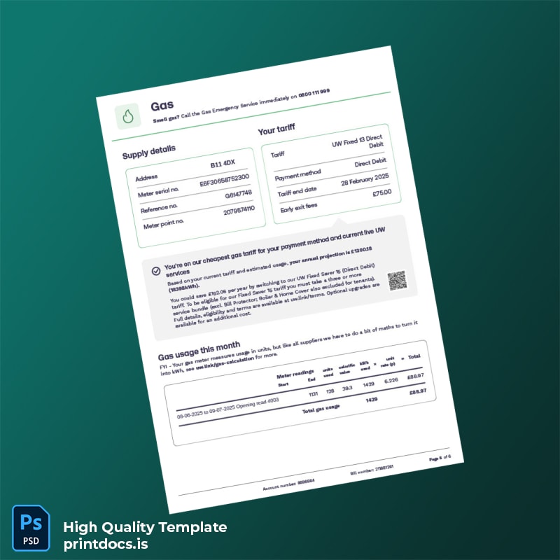 United Kingdom Editable Utility Bill Template in Word and PDF formats page 5
