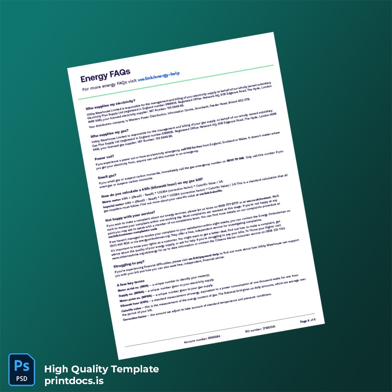 United Kingdom Editable Utility Bill Template in Word and PDF formats page 6