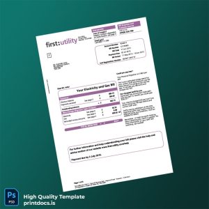 United Kingdom First Utility Editable Electricity Bill Template in Word and PDF formats