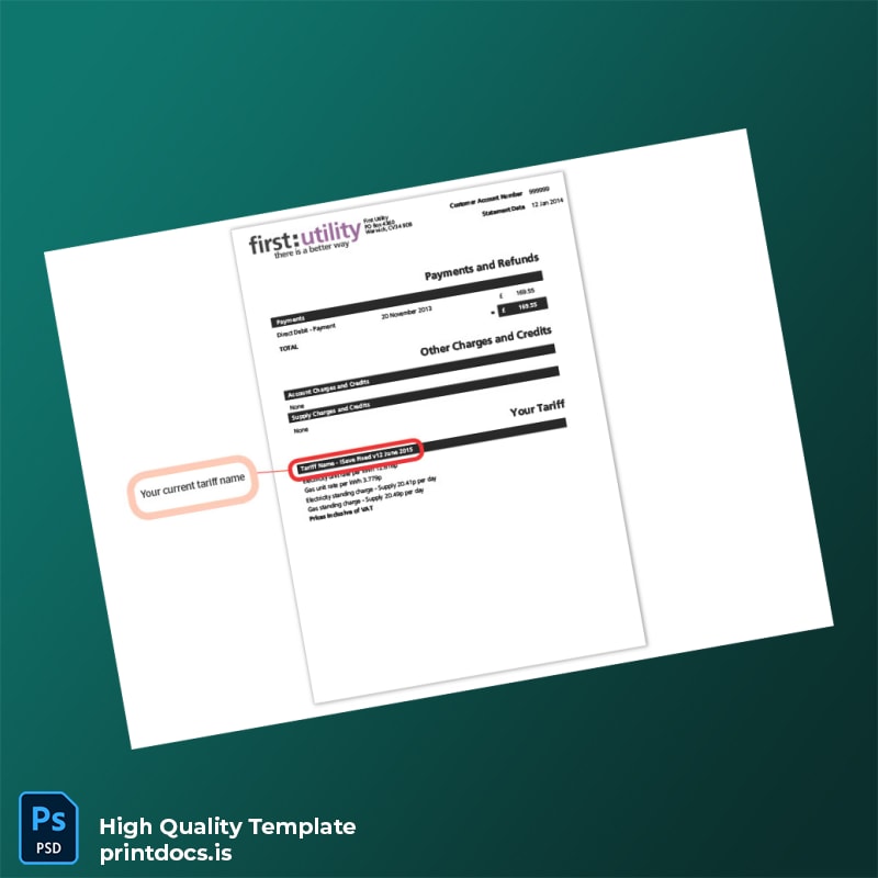 United Kingdom First Utility Editable Utility Bill Template in Word and PDF formats page 2