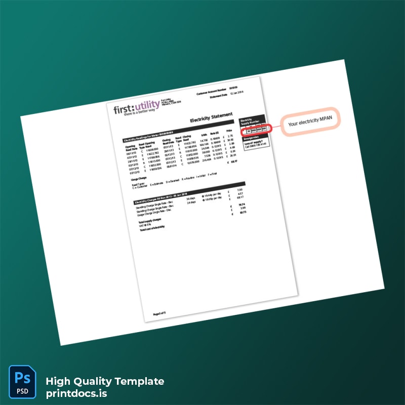 United Kingdom First Utility Editable Utility Bill Template in Word and PDF formats page 3