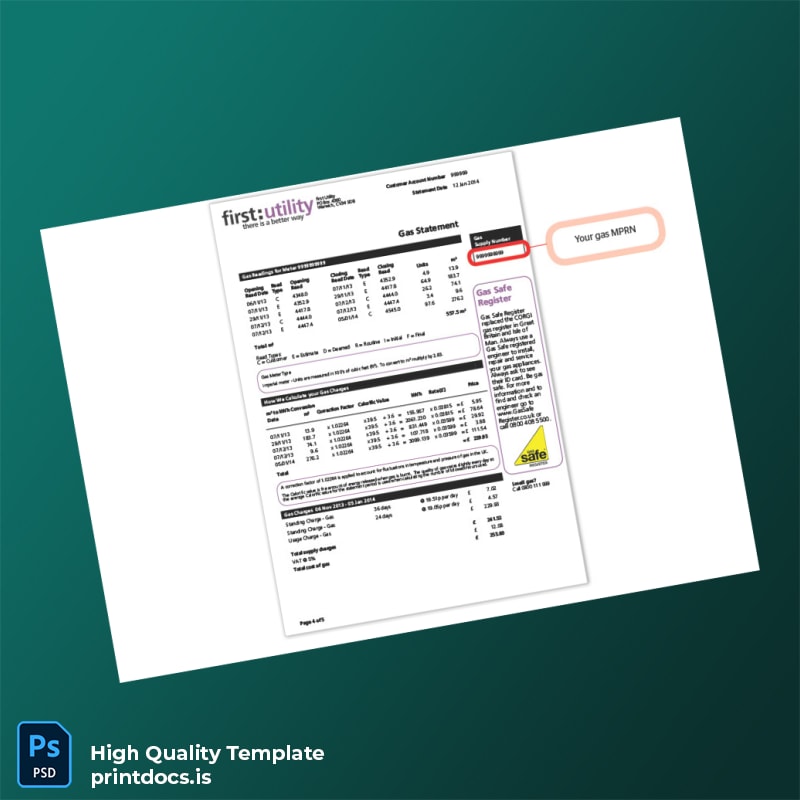 United Kingdom First Utility Editable Utility Bill Template in Word and PDF formats page 4
