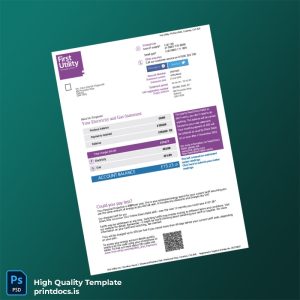 United Kingdom First Utility Ltd Editable Electricity Bill Template in Word and PDF formats