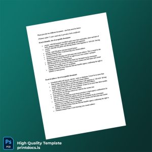 United Kingdom HM Revenue Customs Editable Proof Of Identity List Template in Word and PDF formats