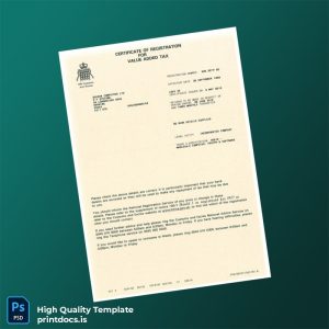 Printable United Kingdom HMRC VAT Registration Certificate Template (Word & PDF) Image Preview - PrintDocs