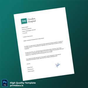 Printable United Kingdom Hendon Hospital Employment Verification Letter Template (Word & PDF) Image Preview - PrintDocs