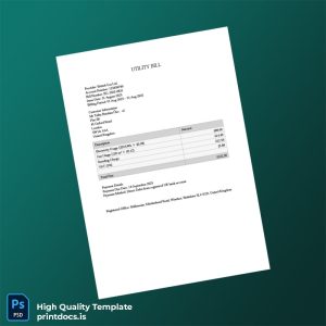 United Kingdom Millstream Editable Utility Bill Template in Word and PDF formats