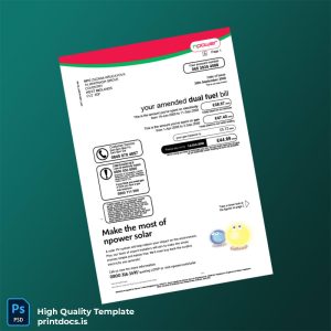 United Kingdom Npower Editable Dual Fuel Bill Template in Word and PDF formats