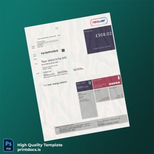 United Kingdom Npower Editable Utility Bill Template in Word and PDF formats