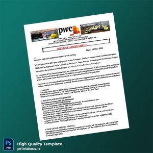 Printable United Kingdom PWC Oil and Gas Ltd Employment Verification Letter Template (Word & PDF) Image Preview - PrintDocs