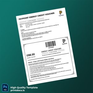 United Kingdom PayPoint Editable Energy Credit Voucher Template in Word and PDF formats