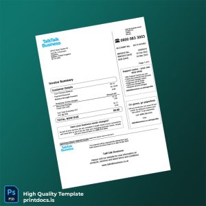 United Kingdom TalkTalk Business Editable Utility Bill Template in Word and PDF formats