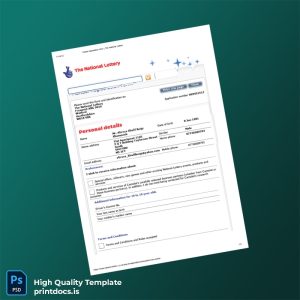 United Kingdom The National Lottery Editable Postal Registration Form Template in Word and PDF formats