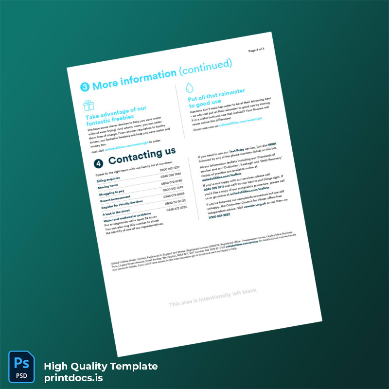 United Kingdom United Utilities Editable Water Bill Template in Word and PDF formats page 4