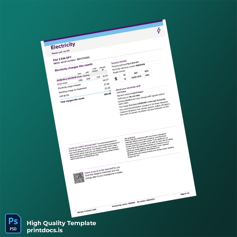 United Kingdom Utility Warehouse Editable Utility Bill Template in Word and PDF formats page 3