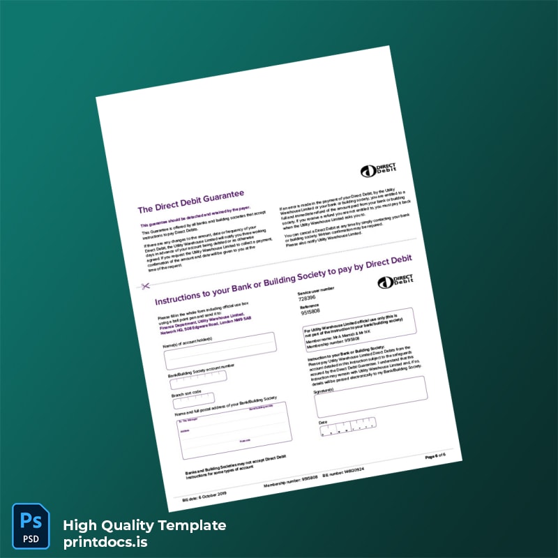 United Kingdom Utility Warehouse Editable Utility Bill Template in Word and PDF formats page 6