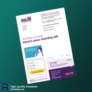 United Kingdom Utility Warehouse Ltd Editable Utility Bill Template in Word and PDF formats