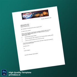 Printable United States 20West Barber Salon Employment Verification Letter Template (Word & PDF) Image Preview - PrintDocs