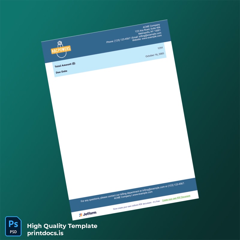 United States ACME Company Editable Utility Bill Template in Word and PDF formats page 2