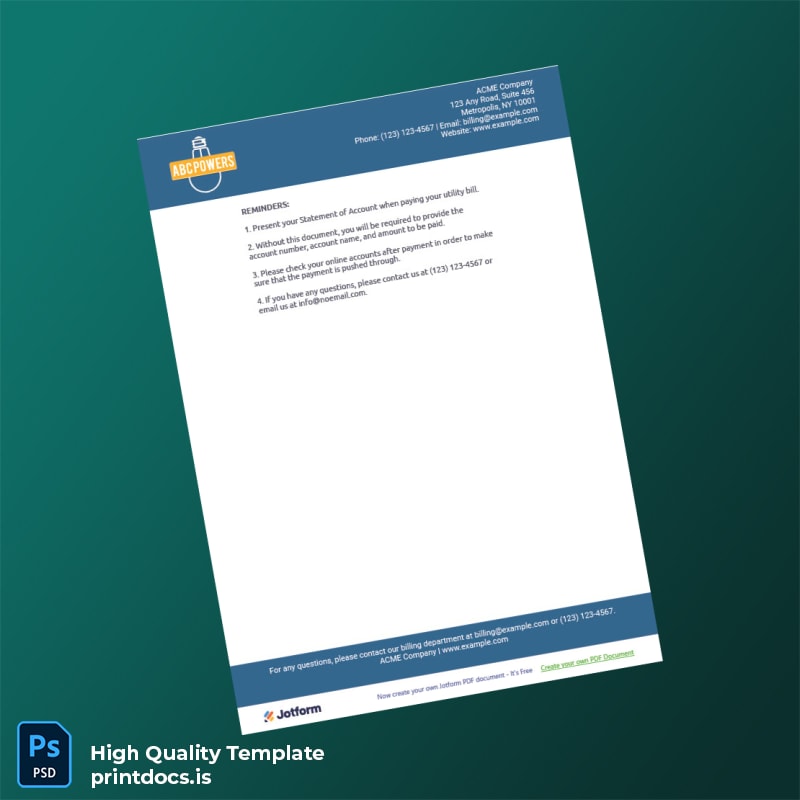 United States ACME Company Editable Utility Bill Template in Word and PDF formats page 3