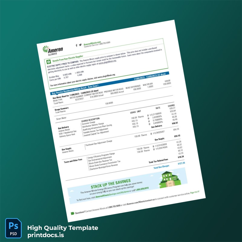 United States Ameren Illinois Editable Utility Bill Template in Word and PDF formats page 4