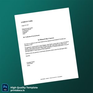 Printable United States COMPANY NAME Income Verification Letter Template (Word & PDF) Image Preview - PrintDocs