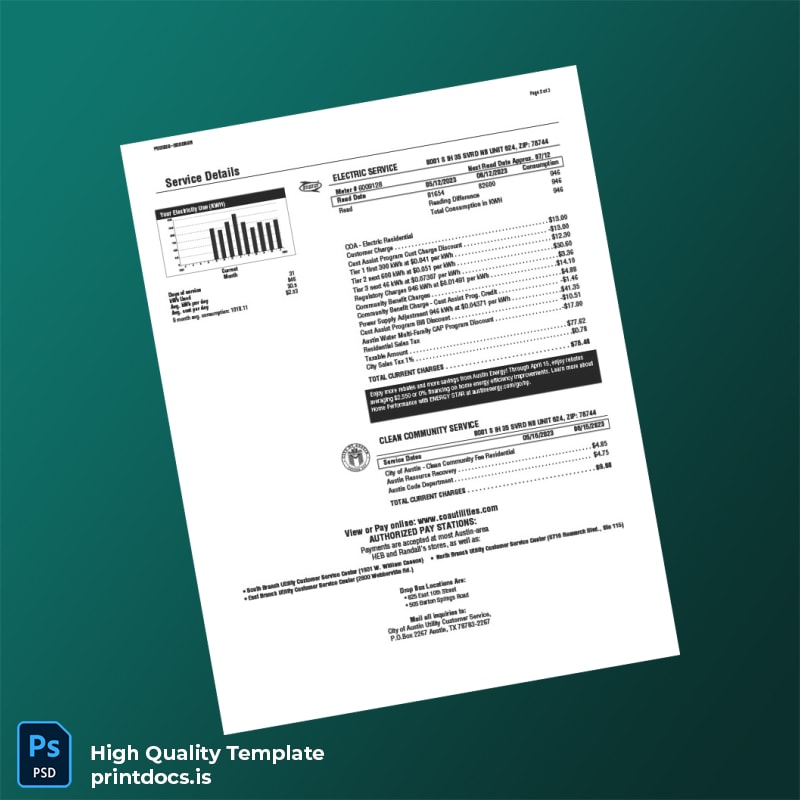 United States City Of Austin Editable Utility Bill Template in Word and PDF formats page 2