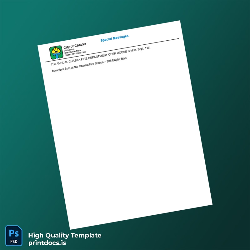 United States City Of Chaska Editable Utility Bill Template in Word and PDF formats page 2