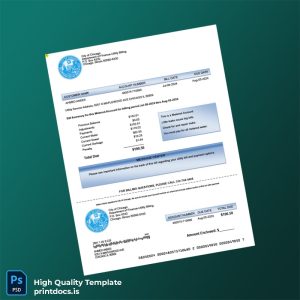 United States City Of Chicago Department Of Finance-Utility Billing Editable Metered Bill Template in Word and PDF formats