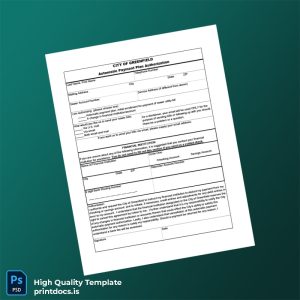 United States City Of Greenfield Editable Auto Pay Authorization Form Template in Word and PDF formats