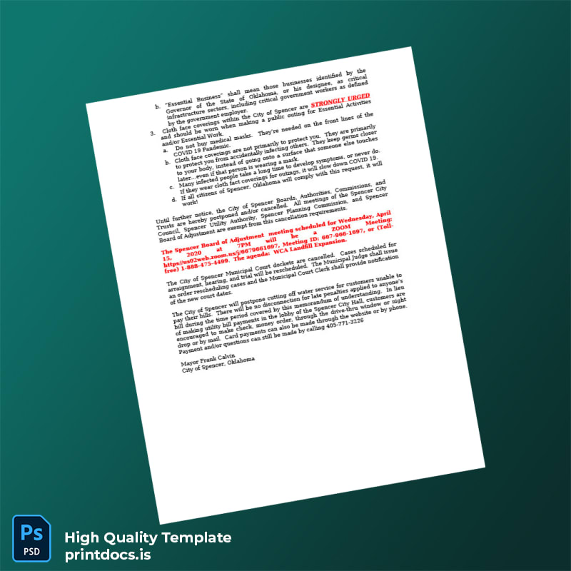 United States City Of Spencer Oklahoma Editable Press Release Template in Word and PDF formats page 2