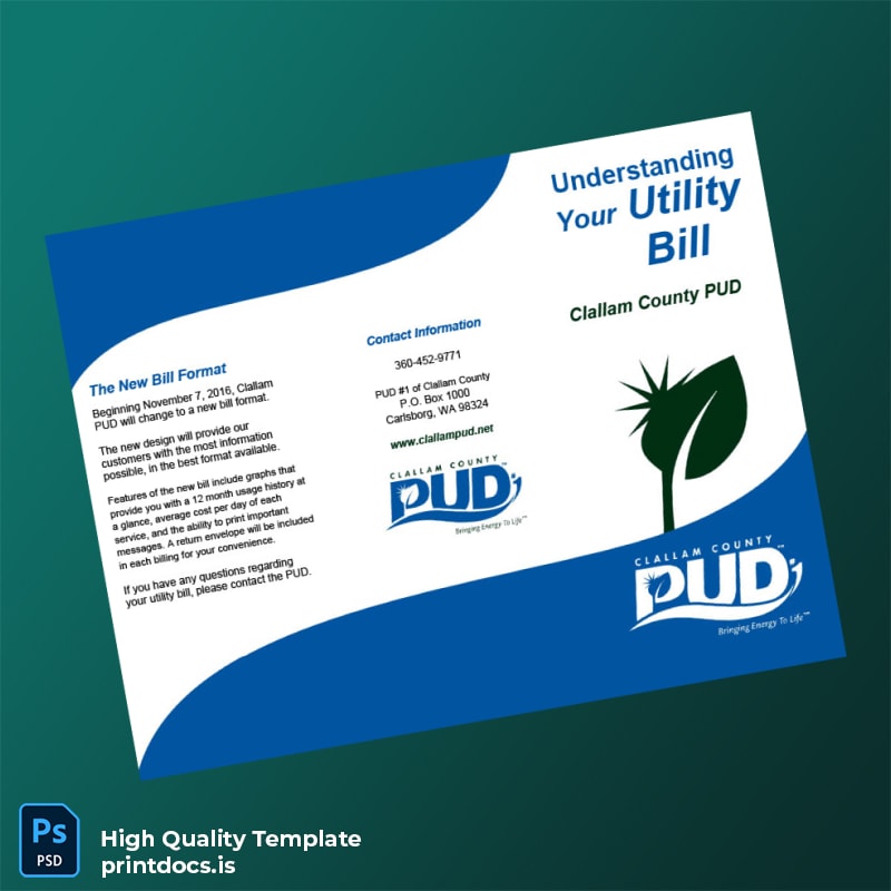 United States Clallam County PUD Editable Utility Bill Template in Word and PDF formats