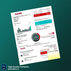 United States ComEd Editable Utility Bill Template in Word and PDF formats