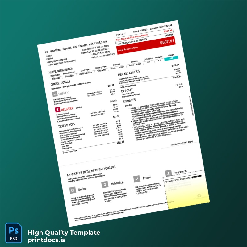 United States ComEd Editable Utility Bill Template in Word and PDF formats page 2