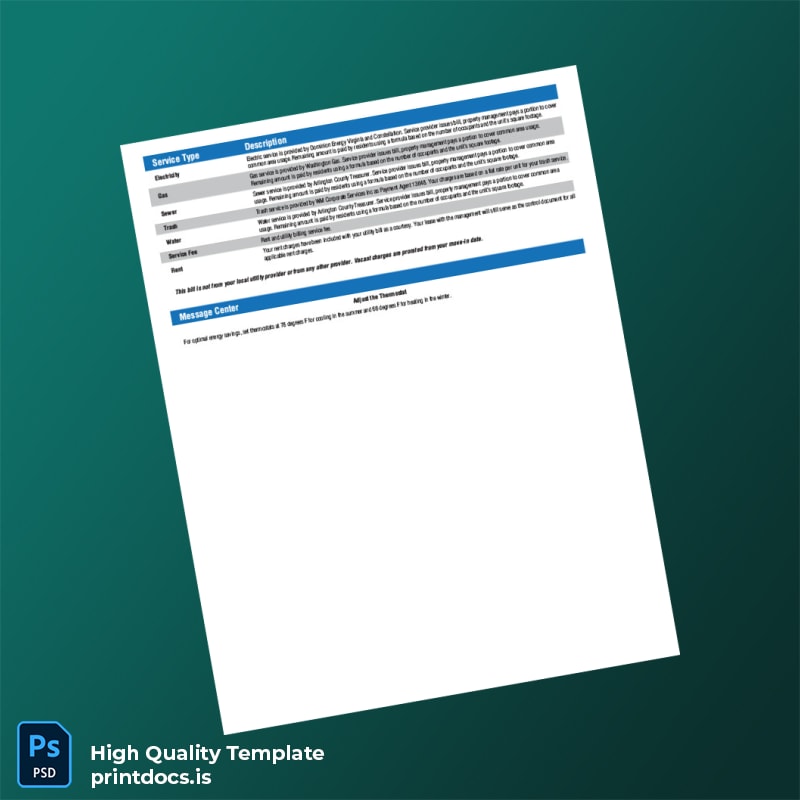 United States Conservice Editable Utility Bill Template in Word and PDF formats page 2