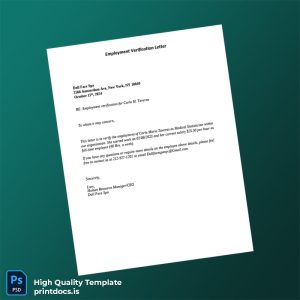 Printable United States Doll Face Spa Employment Verification Letter Template (Word & PDF) Image Preview - PrintDocs