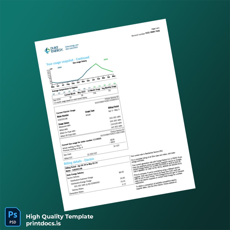 United States Duke Energy Editable Utility Bill Template in Word and PDF formats page 3