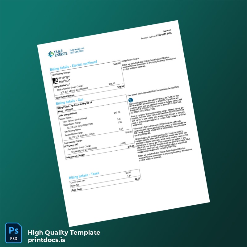 United States Duke Energy Editable Utility Bill Template in Word and PDF formats page 4