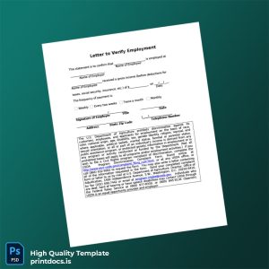 Printable United States Employer Employment Verification Letter Template (Word & PDF) Image Preview - PrintDocs