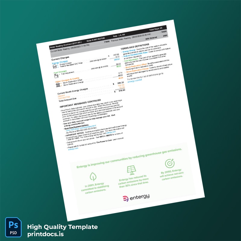 United States Entergy Louisiana Editable Utility Bill Template in Word and PDF formats page 2